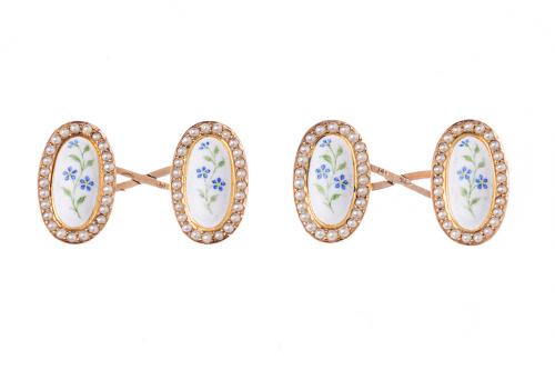 Cufflinks with Forget-me-knot Flowers in Enamel & Gold