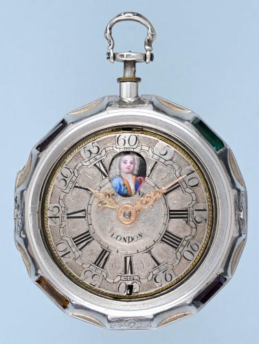 Rare Champleve Dial Verge with Portraits
