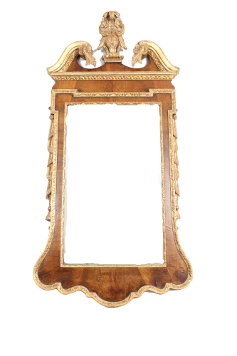George II period walnut and parcel gilt mirror 