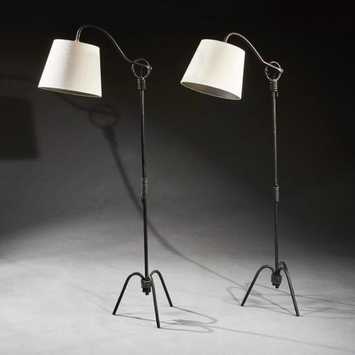 Pair of Jean Royère Adjustable Iron Floor Lamp 1940