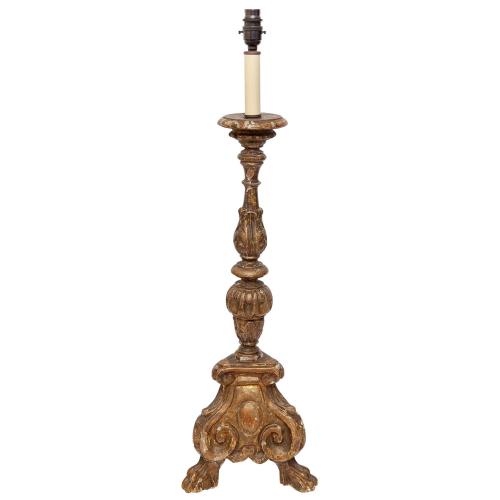 18th century Italian Gilded Candlestick Lamp