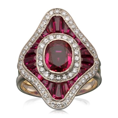 Burmese Ruby and Diamond Panel Ring