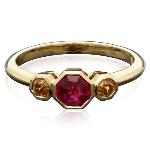fancy colour diamond three stone ring