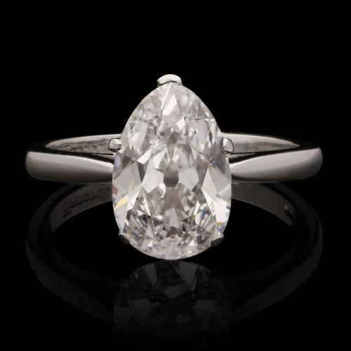 Hancocks 2.25ct Antique Pear Shape Diamond Set As A Platinum Solitaire Ring Contemporary