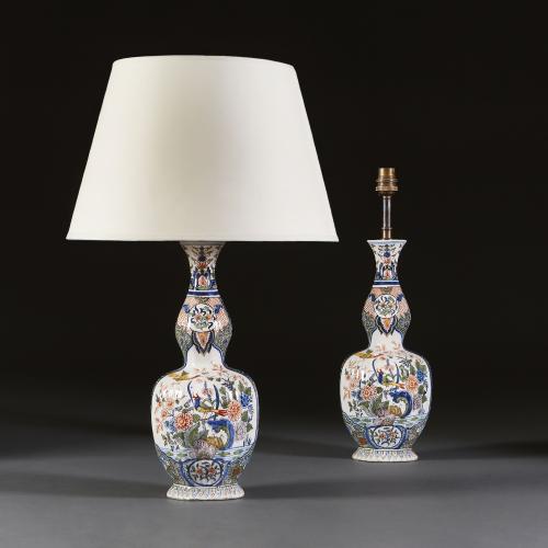 A Large Pair of Polychrome Delft Lamps