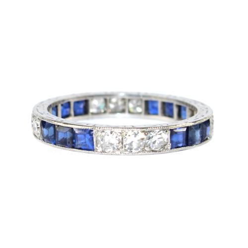 Art Deco Sapphire and Diamond Eternity Ring circa 1935 size M