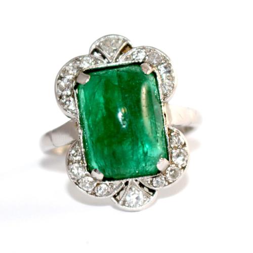 Art Deco Cabochon Emerald and Diamond ring circa 1935