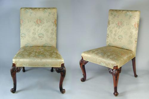 Pair of George II carved mahogany cabriole leg chairs, c.1750