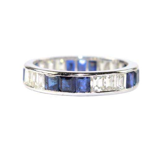 Sapphire and Diamond Eternity Ring circa 1950 size O 1/2