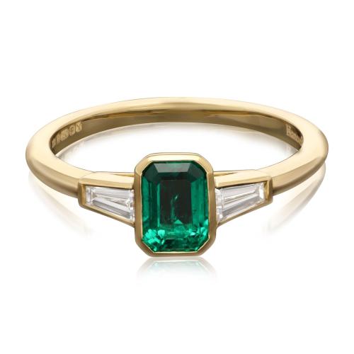 Hancocks 0.68ct Colombian Emerald Ring With Tapered Baguette Diamond Shoulders