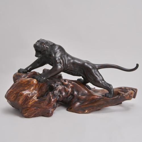 Bronze Okimono of a prowling Tiger