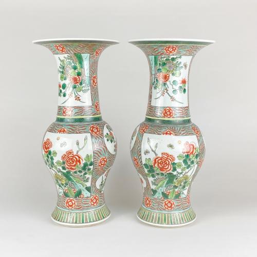 Chinese 19th Century flare top Famille Rose vases