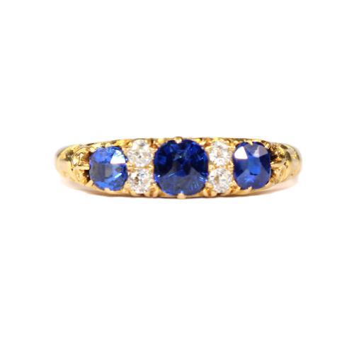 Victorian Sapphire and Diamond 7 Stone Ring circa 1900