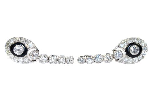 Art Deco Diamond and Onyx Drop Earrings circa 1930