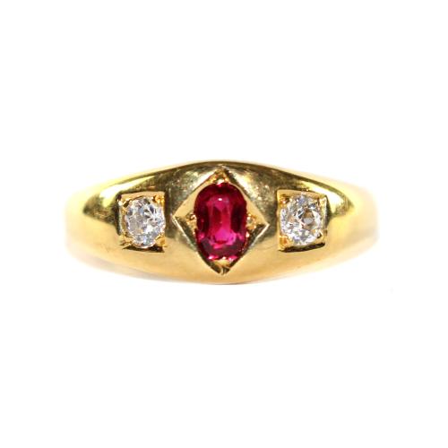 Edwardian Ruby and Diamond Gypsy Ring circa 1910