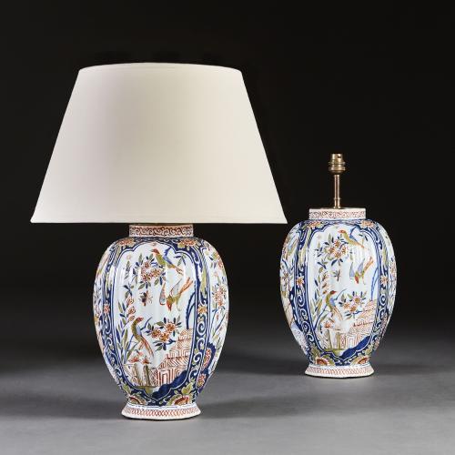 A Pair of 19th Century Polychrome Delft Lamps