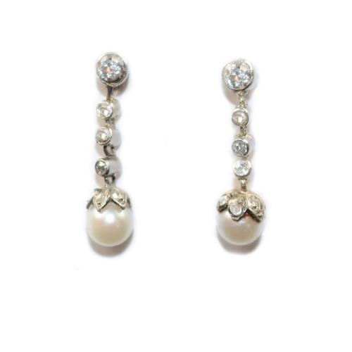 Victorian Pearl and Diamond Drop Earrings circa 1890