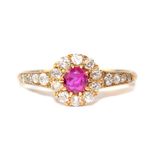 Victorian Ruby and Diamond Cluster Ring circa 1900