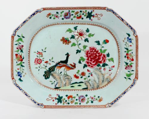 Chinese Export Porcelain Very Large Double Peacock Dish