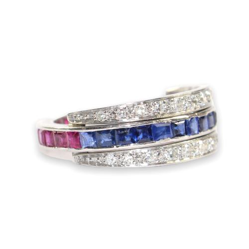 Art Deco Sapphire, Ruby and Diamond Flip Eternity Ring circa 1935. Size N1/2