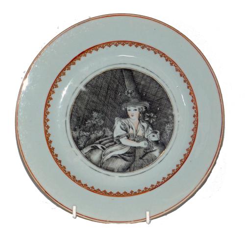Chinese 18th Century Grisaille Porcelain Plate