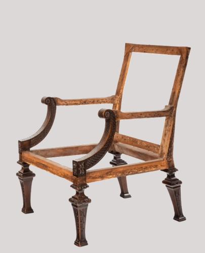 An important George II carved mahogany Gainsborough chair c.1745, perhaps by William Hallet.
