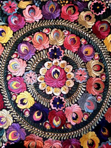 Hungarian Matyo silk embroidery, detail
