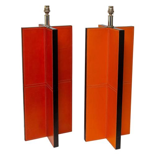 Vintage Orange Leather Table Lamps