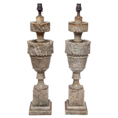 19th Century Neoclassical Marble Candlestick Lamps