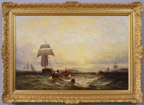 Seascape oil painting of ships at Brading Haven, Isle of Wight by George Stainton