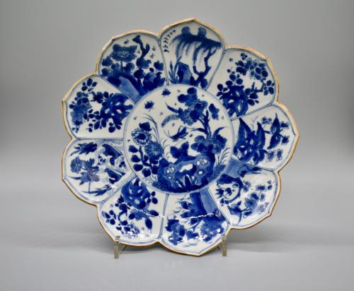 Blue and White Grasshopper Floral Lobed Dish, Kangxi Period