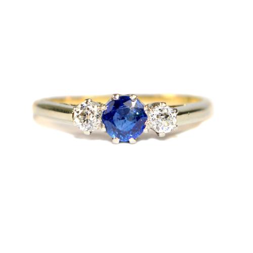 Edwardian Sapphire and Diamond 3 Stone Ring circa 1920
