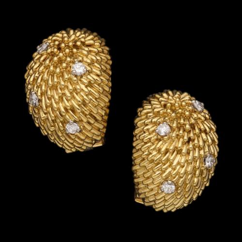 Van Cleef & Arpels Stylish Pair of 18ct Gold and Diamond 'Hedgehog' Earrings 1964