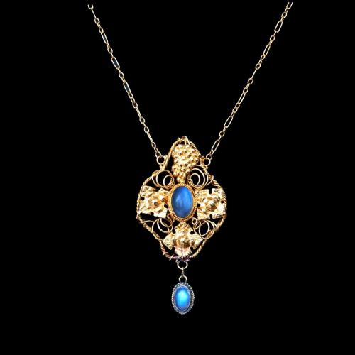 Arts crafts gold moonstone pendant
