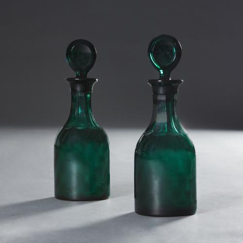 Pair of 19th Century Bristol Green Glass Decanters