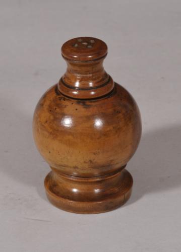 S/5226 Antique Treen Pear Wood Salt or Spice Shaker of the Georgian Period