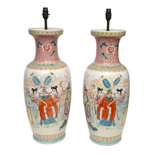 Vintage Chinoiserie Porcelain Vase Lamps