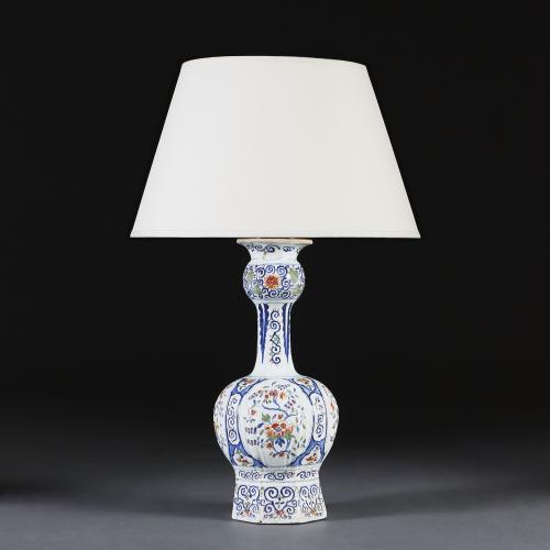Single Polychrome Delft Ceramic 19th Century Table Lamp