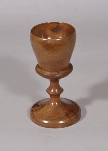 S/5236 Antique Treen Early 19th Century Apple Wood Spirit Pedestal Goblet
