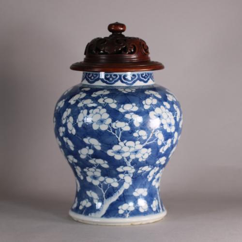 Chinese blue and white baluster vase, front of baluster vase