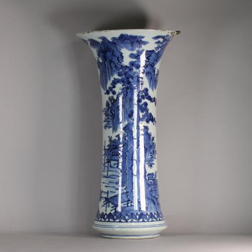 Japanese large blue and white trumpet-shaped beaker vase
