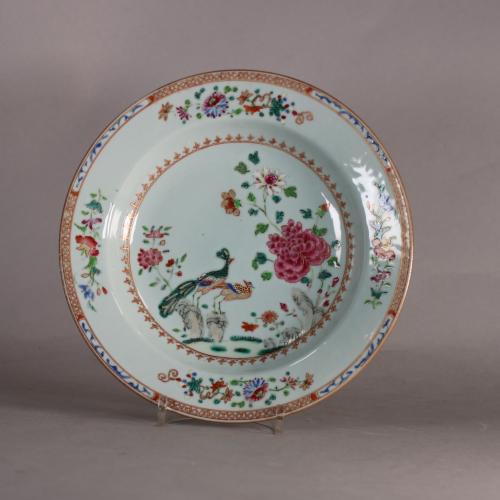 Chinese famille rose double peacock soup plate, Front of plate
