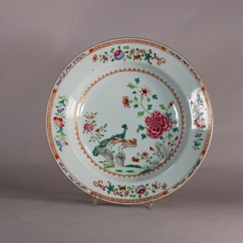 Chinese famille rose double peacock soup plate, peacock plate