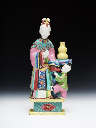 Chinese export porcelain model of a lady and a little boy, Qianlong