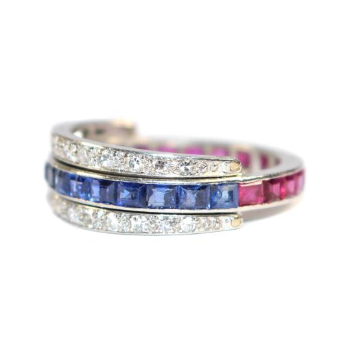 Art Deco Sapphire, Ruby & Diamond Flip Eternity Ring circa 1935 Size N