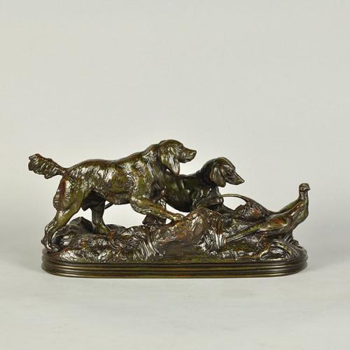 Mid 19th Century French bronze entitled "Deux Chiens en Arret" by A L Barye - circa 1850
