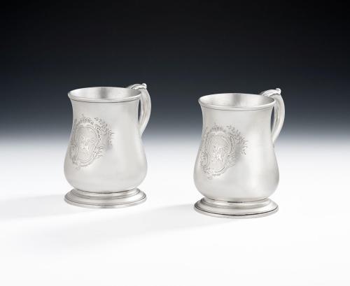 A very fine pair of George II Half Pint Mugs made in London in 1754 by Thomas Whipham