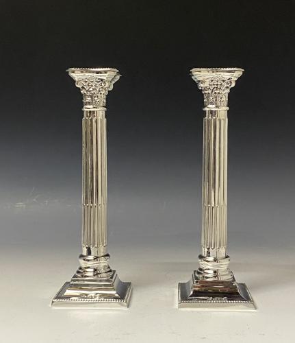 Silver Corinthian column candlesticks 1932