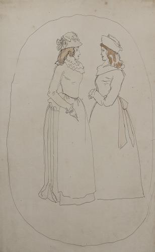 Albert Daniel Rothenstein (Rutherston) (1881-1953). Drawing of two women in 18th century dress