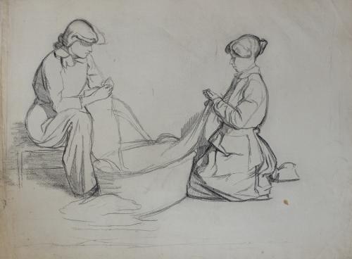 Albert Daniel Rothenstein (Rutherston) (1881-1953). Large Charcoal Study for 'Laundry Girls', Tate Gallery (1906)